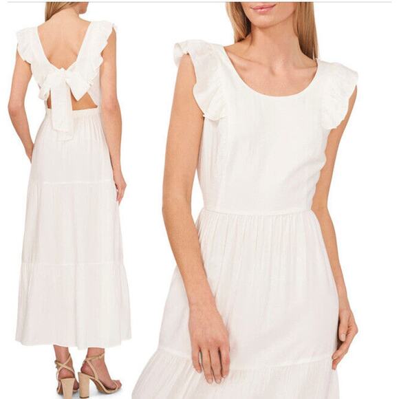 NWT CECE Size XL White Tiered Maxi Dress Coastal Cut Out Back Portrait Beach - Picture 2 of 16
